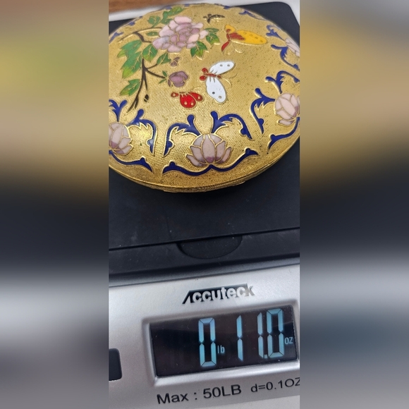 Vintage Cloisonné And Enamel Flower And Butterflies Trinket Jewelry Box Round - Picture 13 of 13
